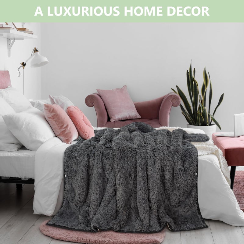 Happy Fuel Dark Grey Wearable Throw Blanket Hoodie for Women- Thick Cozy 52"X60" Sherpa Fleece Shaggy Decor for Couch, Bed & Sofa - Soft Fuzzy Faux Fur Hooded Gray Throw Blankets for Adults - Image 4